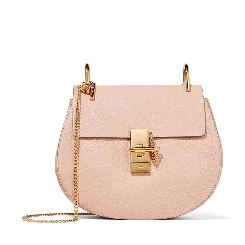 Authentic Chloé Dusty Rose Leather Crossbody Bag with Gold Chain